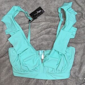 Pour Moi Aqua Ruffle Underwire Bikini Top 36G NWT